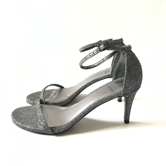 Stuart Weitzman Naked Glitter Sandals Heels Womens 7 Gray Pewter Leather Nudist - Picture 10 of 13